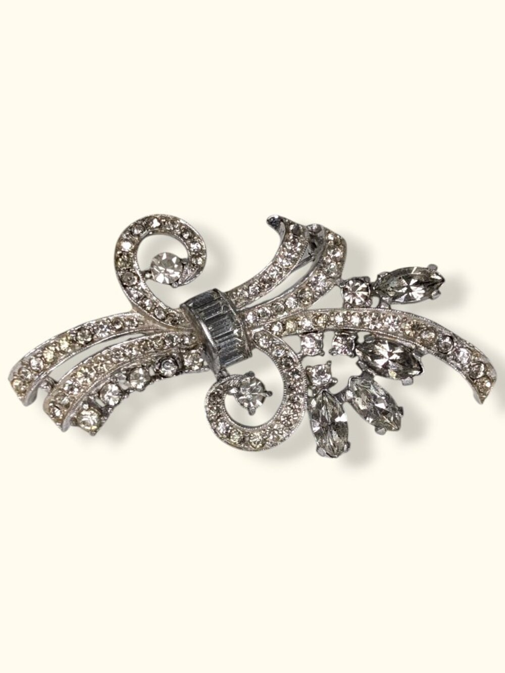 Vintage White Rhinestone Swirling Bouquet Brooch